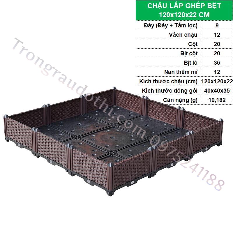 Chậu trồng rau thông minh lắp ghép 120x120x22cm (Mã: CG331)